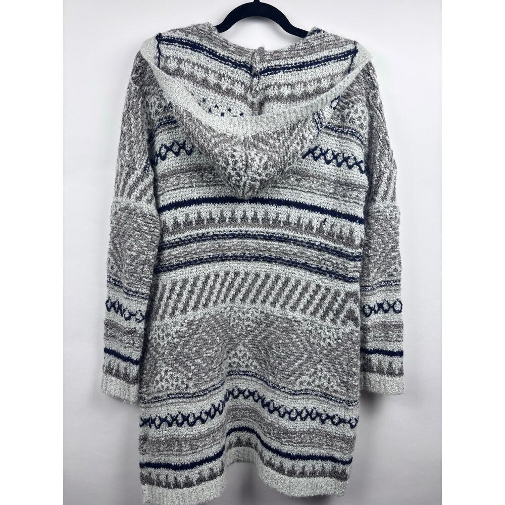 Lucky Brand Gray Blue Silver Hooded Knit Cardigan Sweater Coat Small - Picture 6 of 11